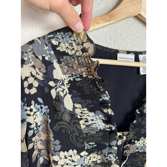 Women's Short Sleeve Black Floral Blouse Size 20W Sheer Sleeves Feminine Office - Picture 3 of 11